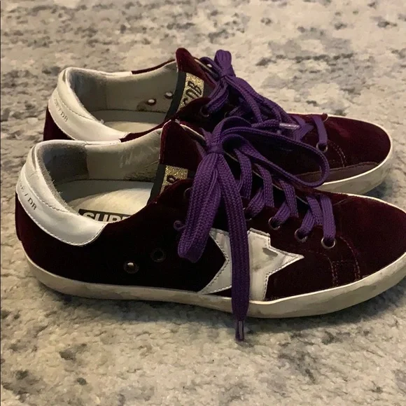 Burgundy Velvet Golden Goose Sneakers